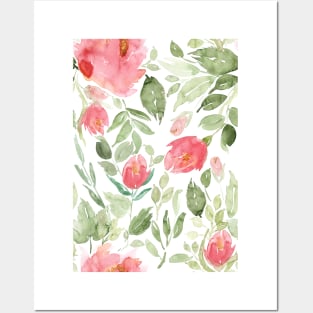 Painterly Red Floral Pattern Posters and Art